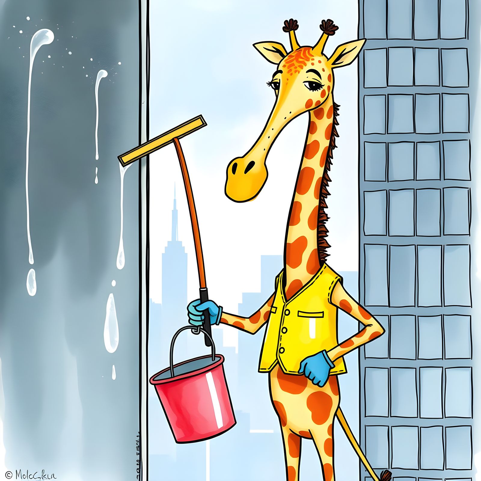 Giraffe Window Cleaner in Impressive Realism