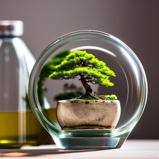 Vintage Bonsai in Elegant Glass Vessel