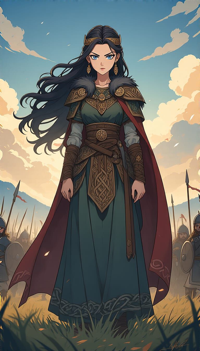 Anime Viking Queen Harald Hardrada in Medieval Battlefield