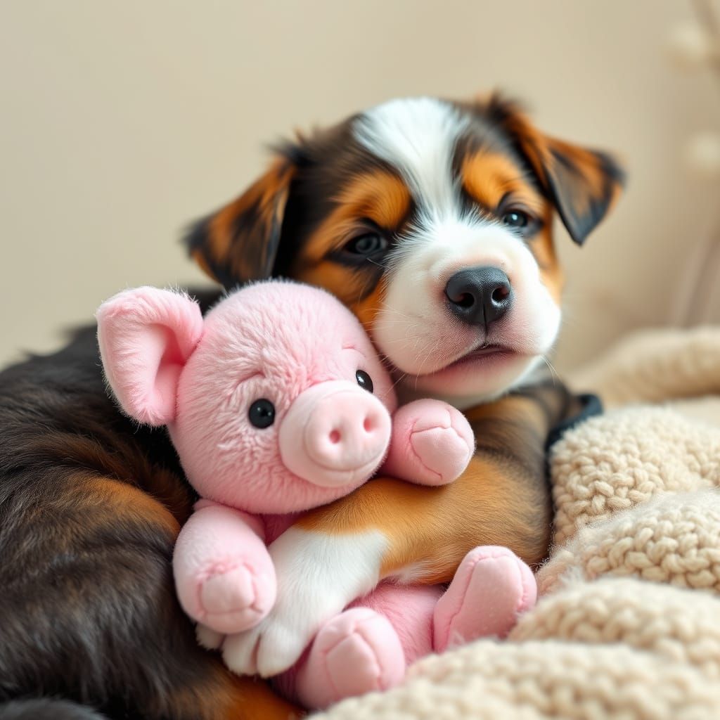 Puppy Cuddling Piglet Plush Toy