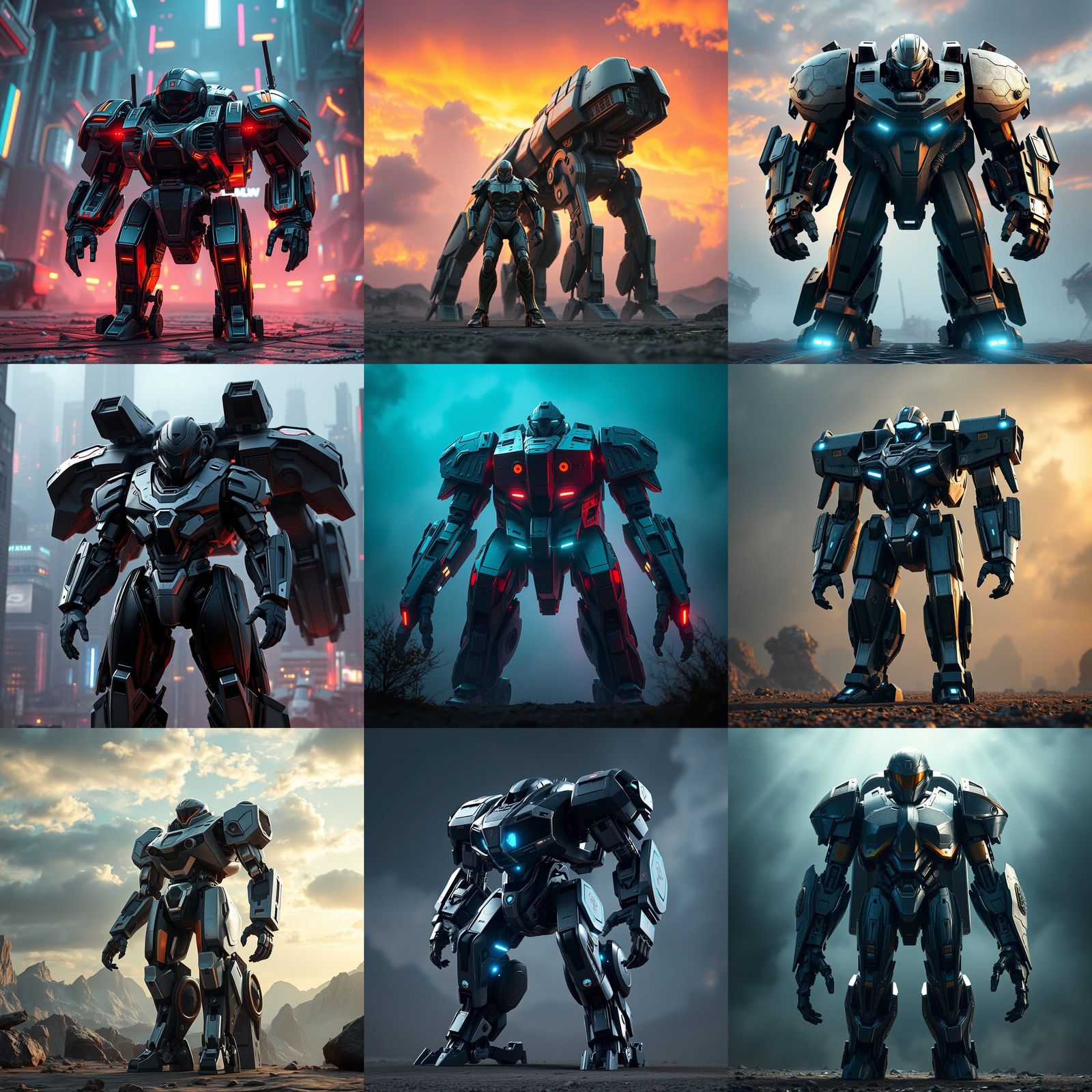 Epic Cyberpunk Mech in Polished Metal, Rendered in Cinematic...