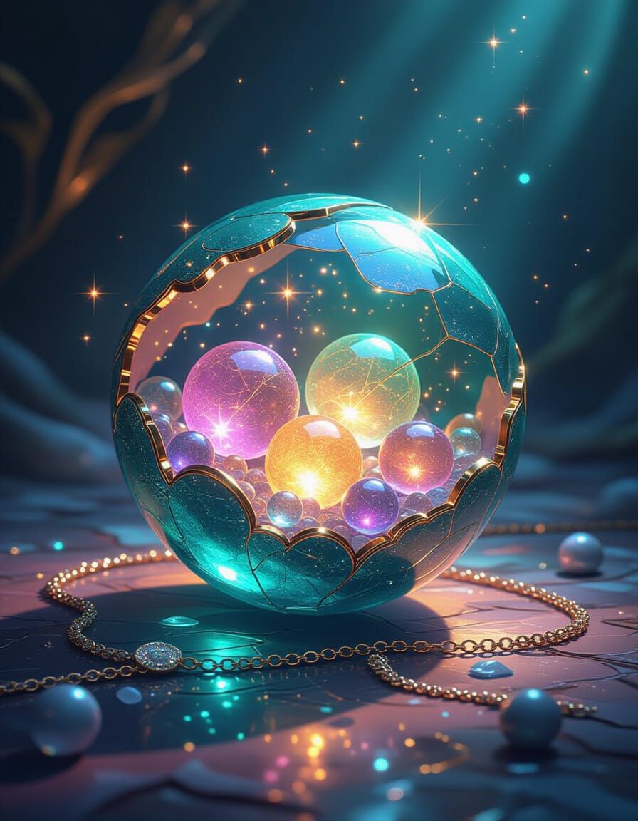 Emerald Gemstone Sphere with Crushed Marbles and Bubbles