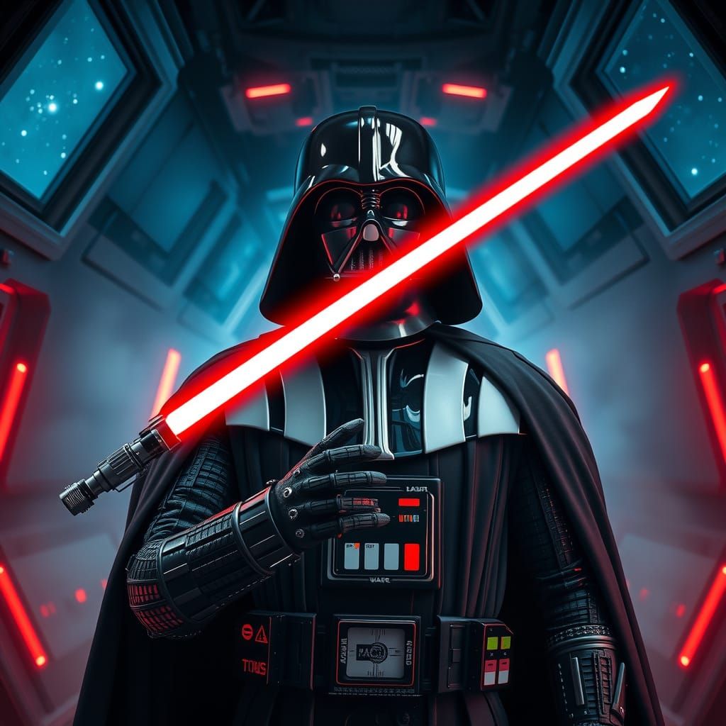 Menacing Darth Vader Dominates a Dark Galactic Landscape