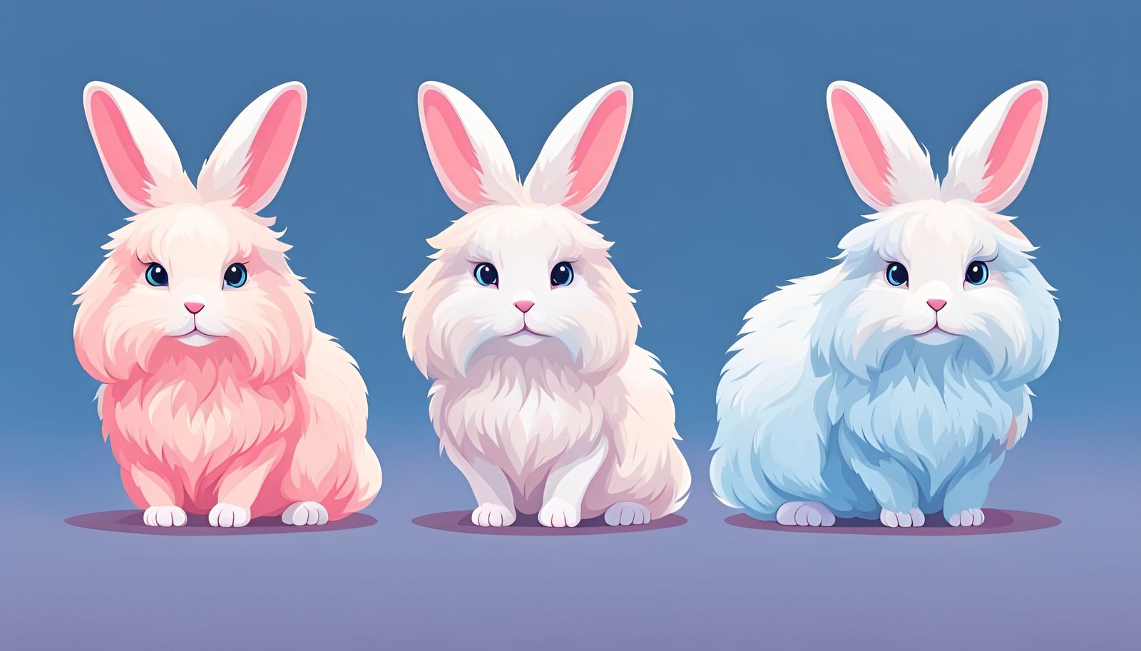 Cute Angora Rabbits in Iconic Flat Vector Style