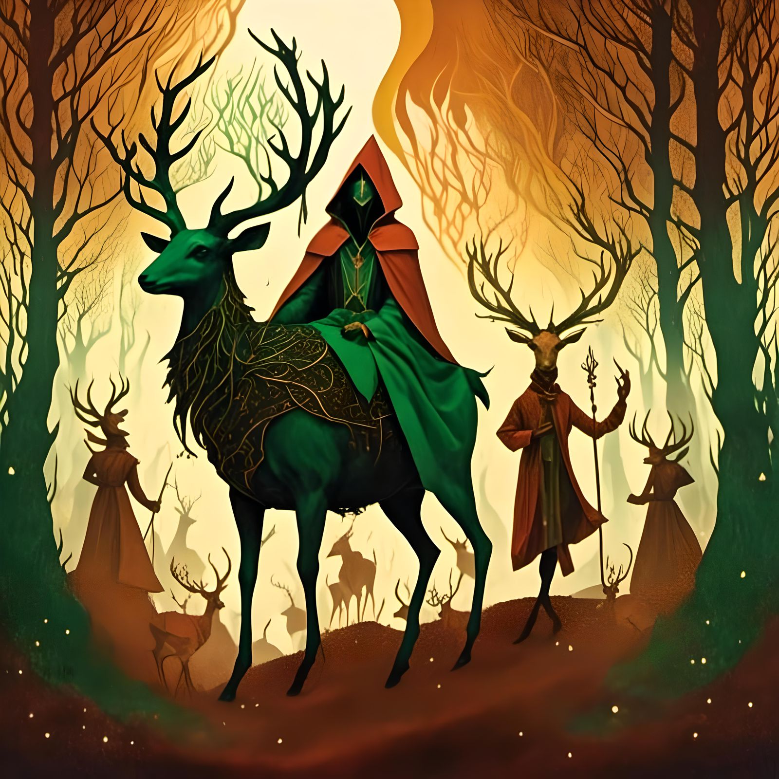 Cernunnos Appears to Pagan Priests in Forest