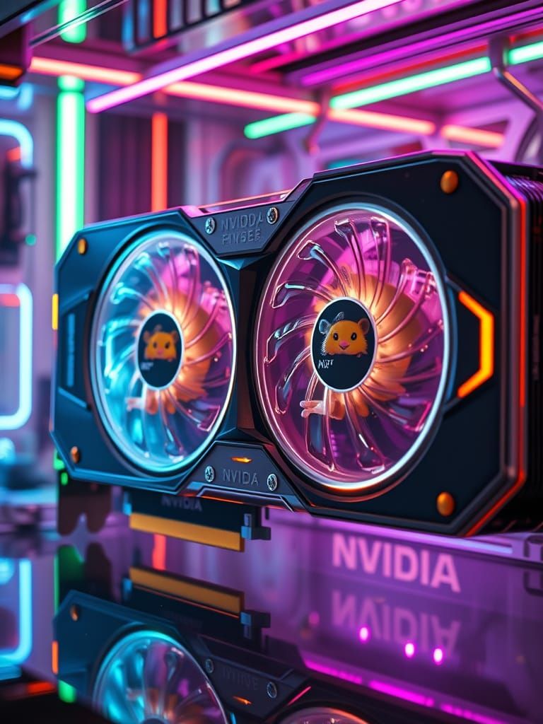 Futuristic Hamster Wheel Graphics Card in Neon Futurism