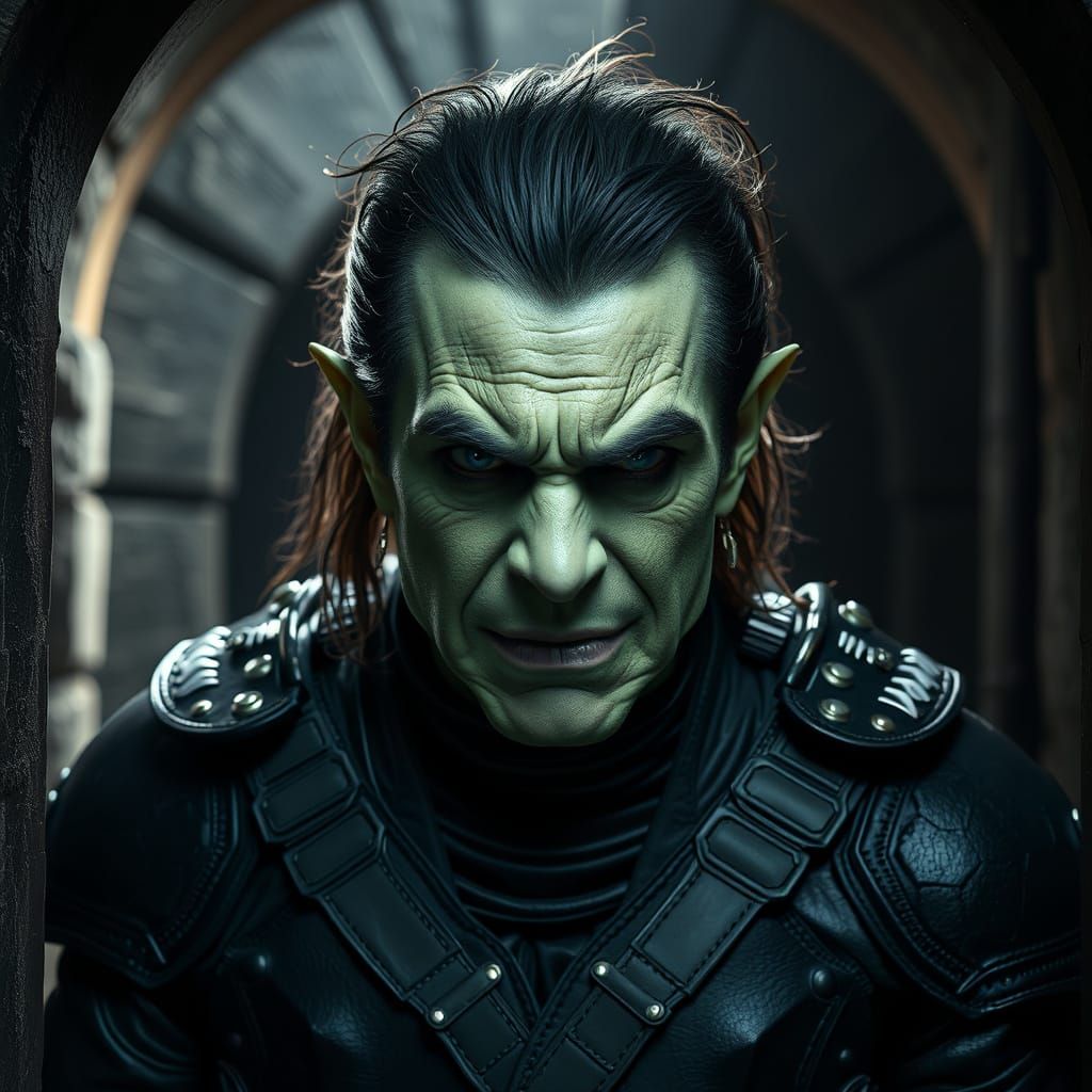 Orc Demon in Dark Tomb Doorway, D&D Style