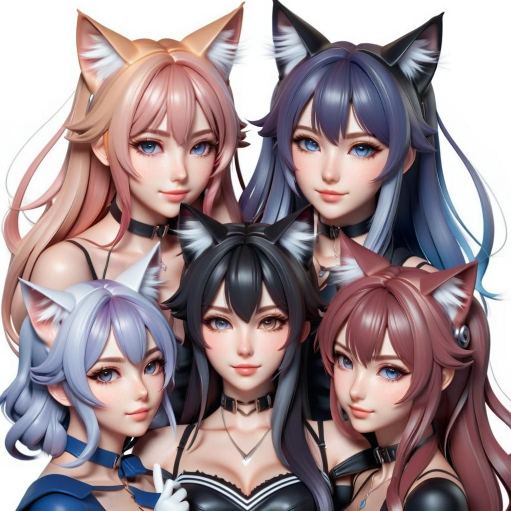 Hyper-Realistic Anime Cat Girls in Soft Pastel Hues
