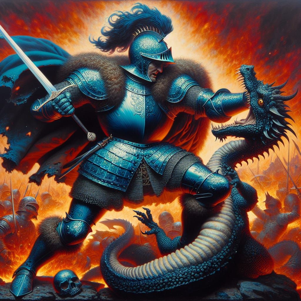 Dutch Dragon Slayer Conquers Fiery Foe in Vibrant Oil Matte...
