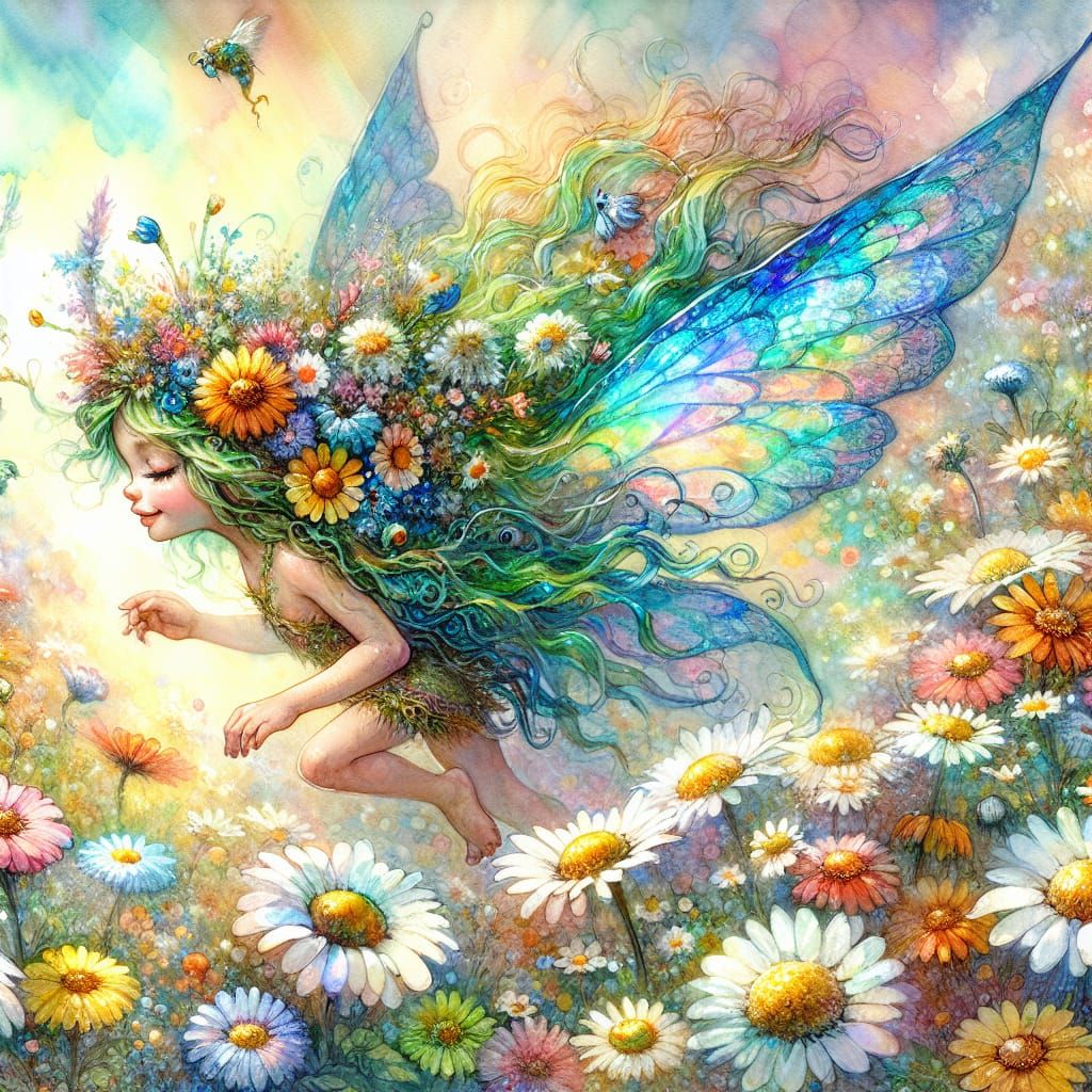 Impressionistic Flower Pixie in Wildflower Meadow
