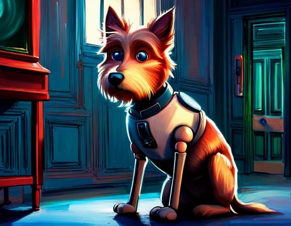 Whimsical Cybernetic Canine in Hyperrealistic Style
