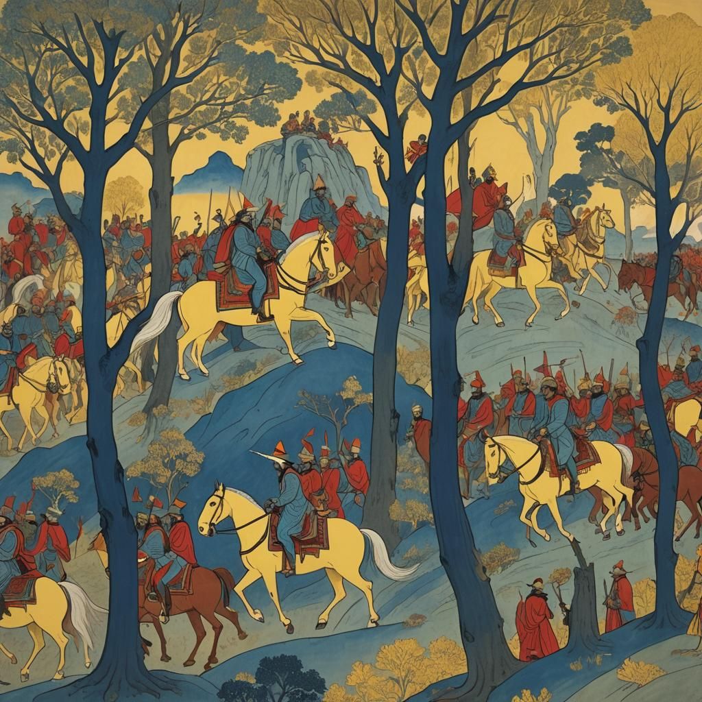 Fauvist Riders in a Blue Mountain Landscape