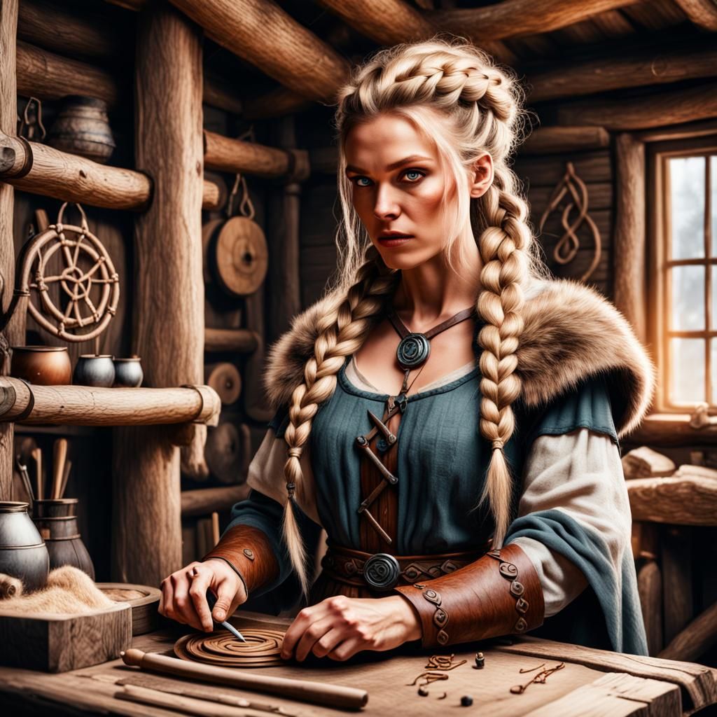 Sensual Viking Woman Crafts Ancient Rune Magic
