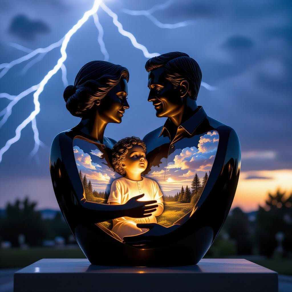 Striking Black Glass Sculpture Reflecting Hope and Despair