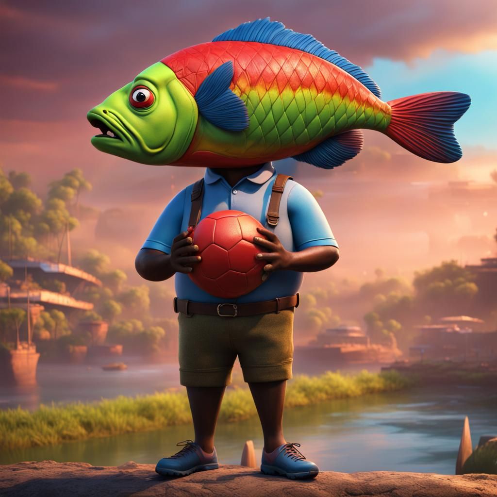 Congolese Football Fan Enjoys Congo River with Tropical Fish