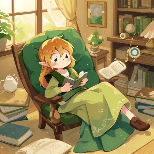 Chibi Link Reading Book in Pixar Style