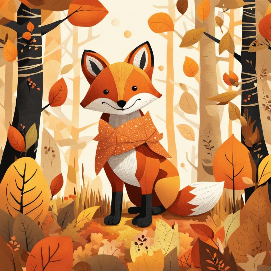 Warm Whimsical Woodland Fox in Soft Vintage Illustration Sty...