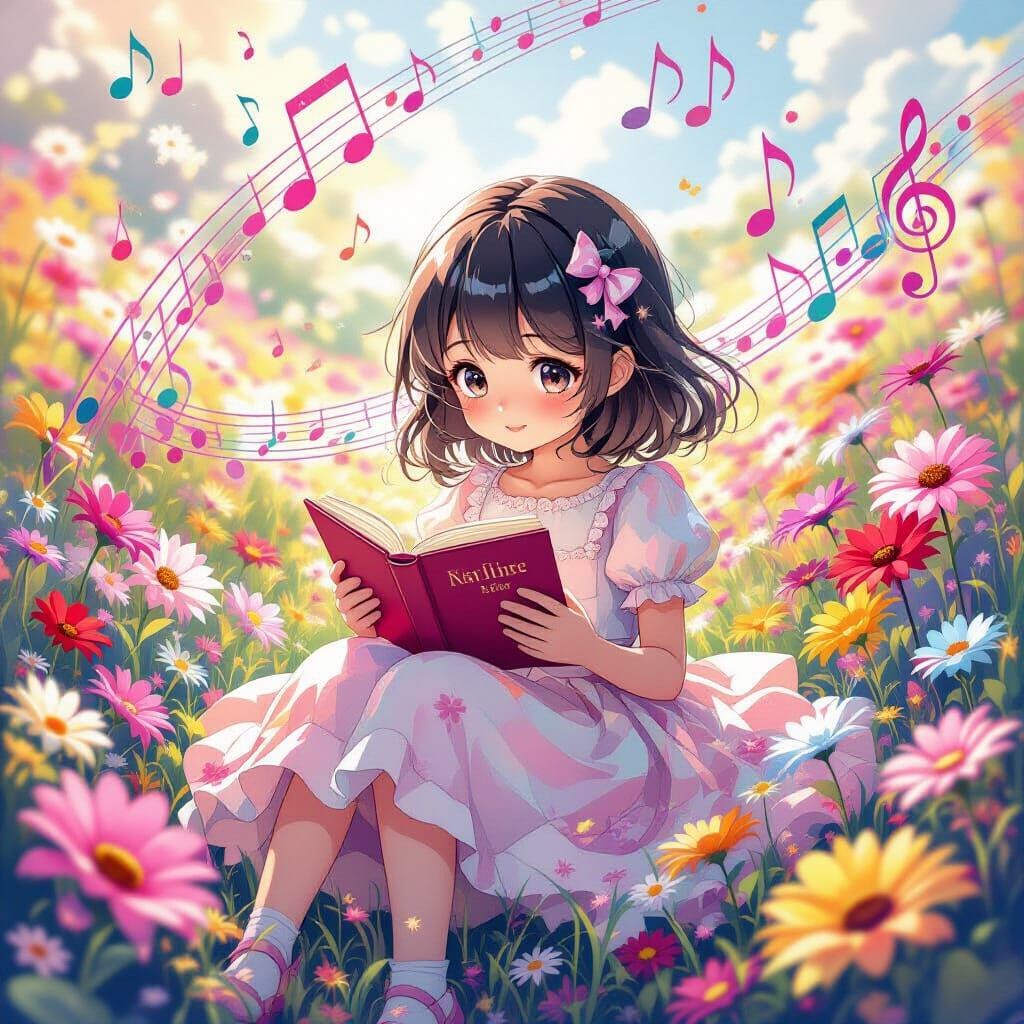 Anime Girl Reading Book with Glitchcore Elements