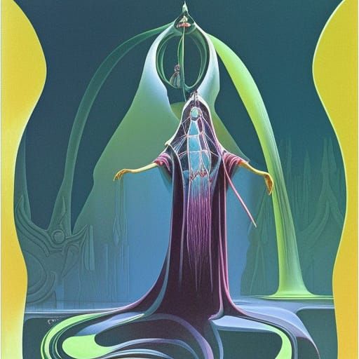 Priestess in Psychedelic Landscape Art