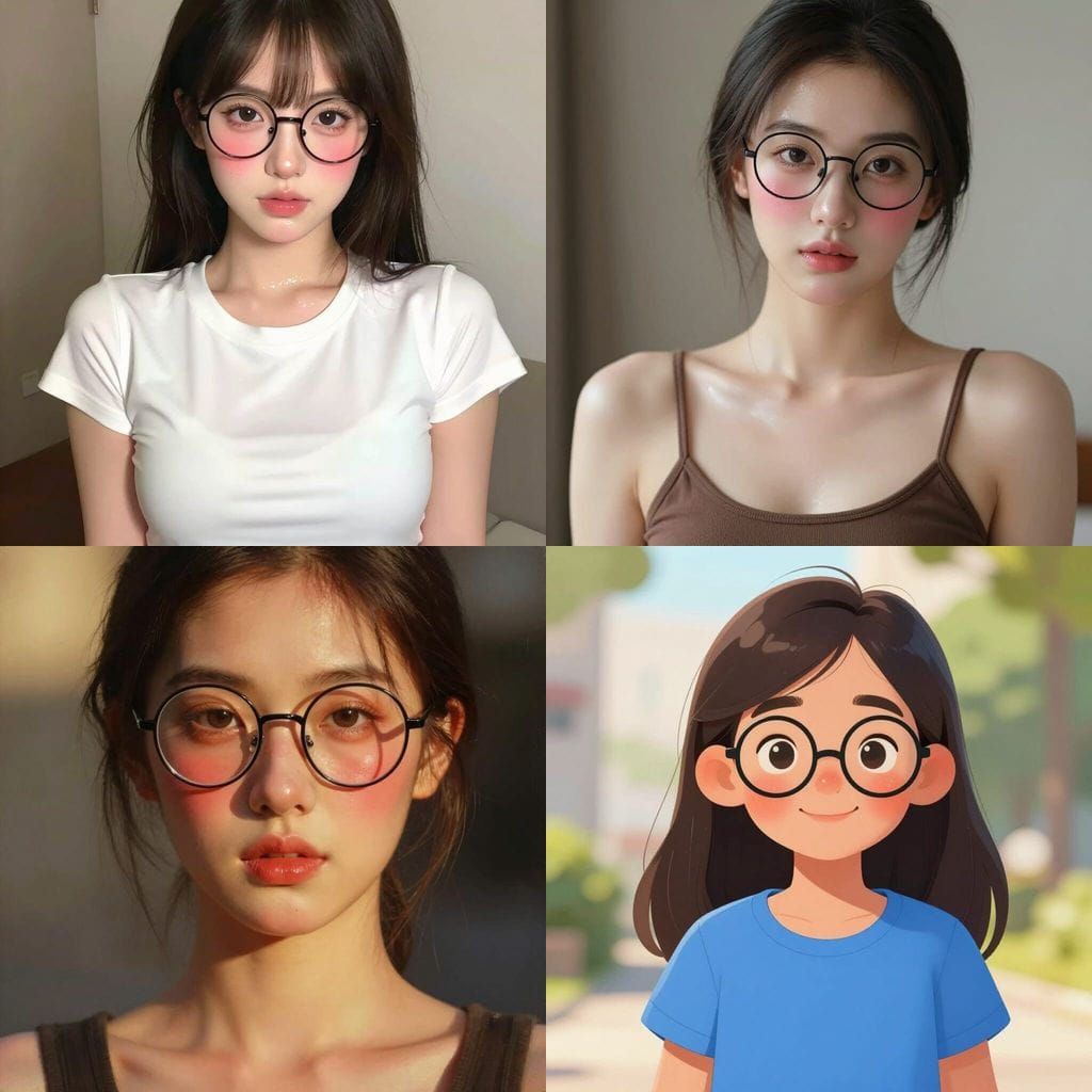 Cute Girl with Red Cheeks and Glasses