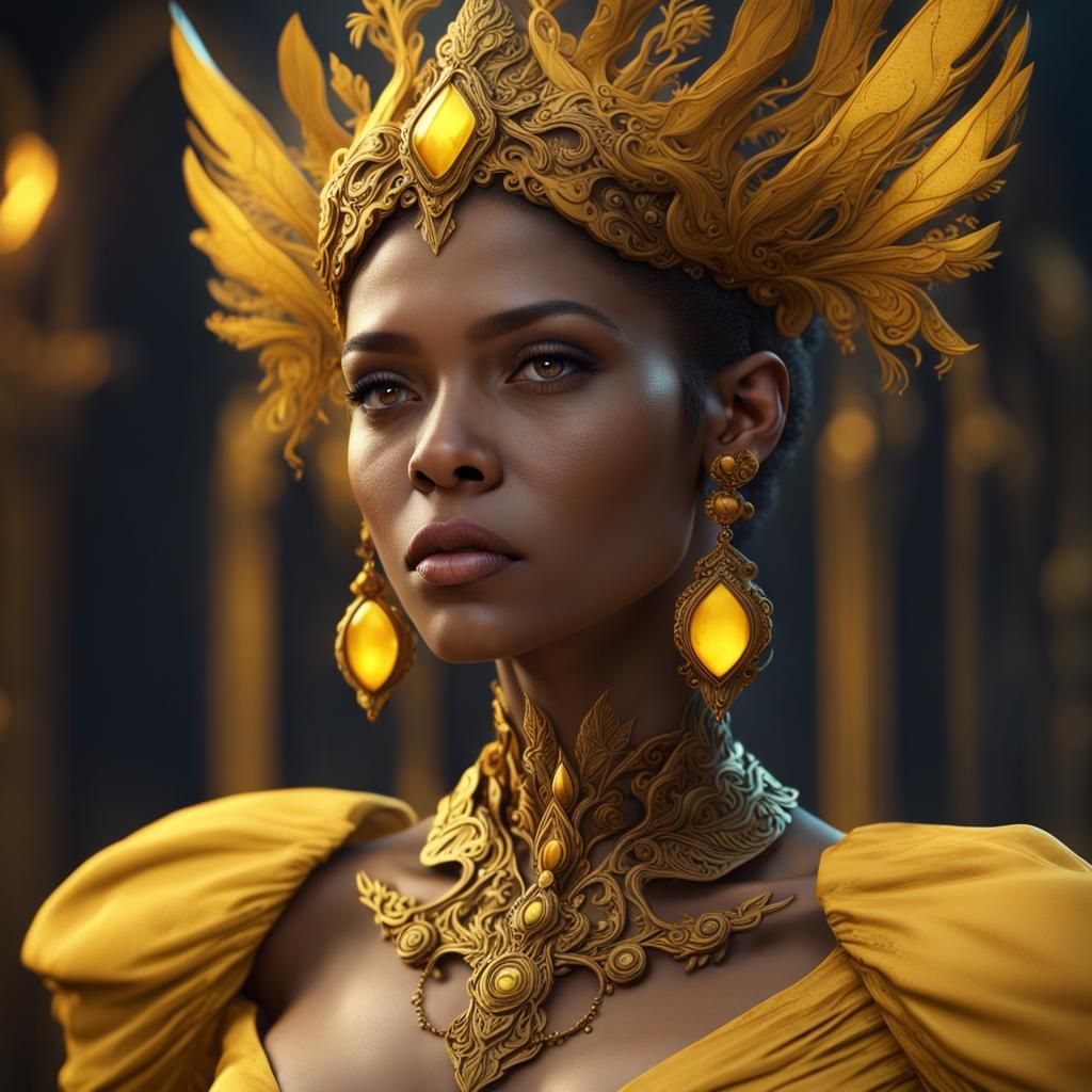 Enchanting Fantasy Woman in Golden Elegance