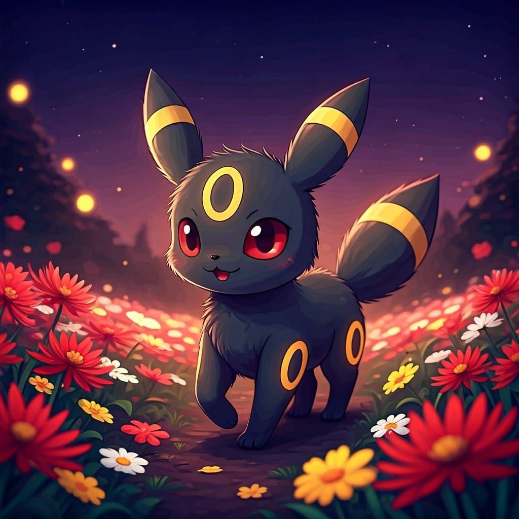 Chibi Umbreon Wonders Under Starry Night