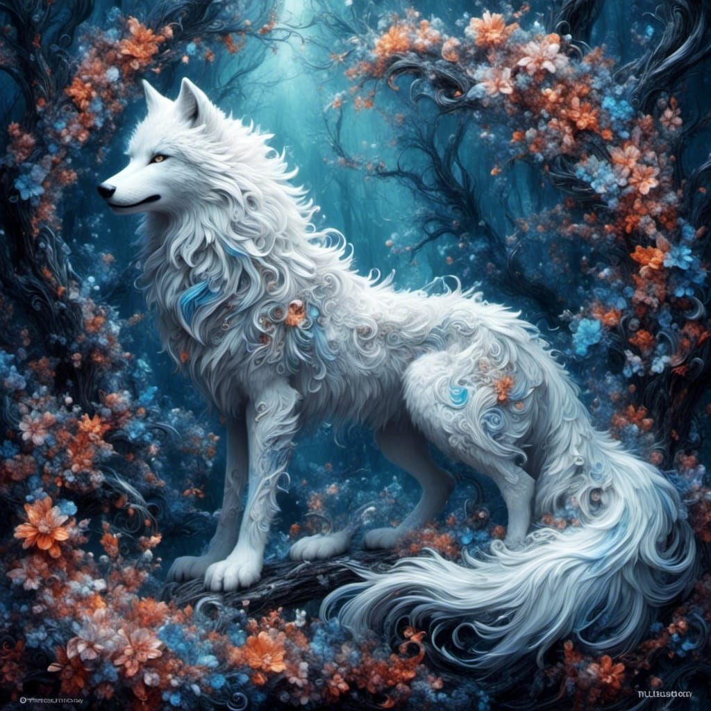 Moonlit White Wolves with Glowing Auras