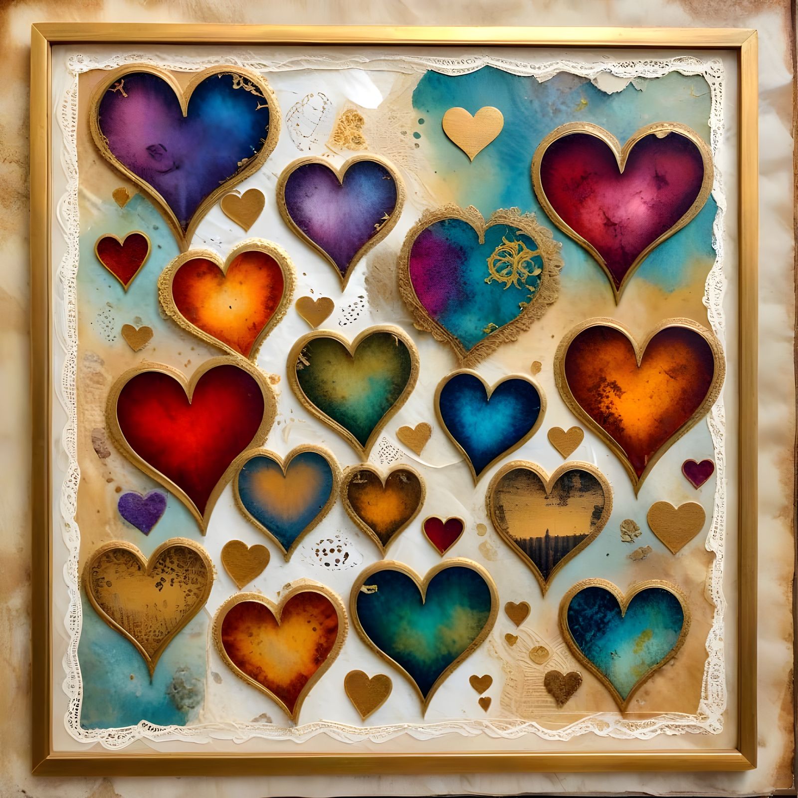 Vibrant Hearts in Distressed, Antique Aesthetic