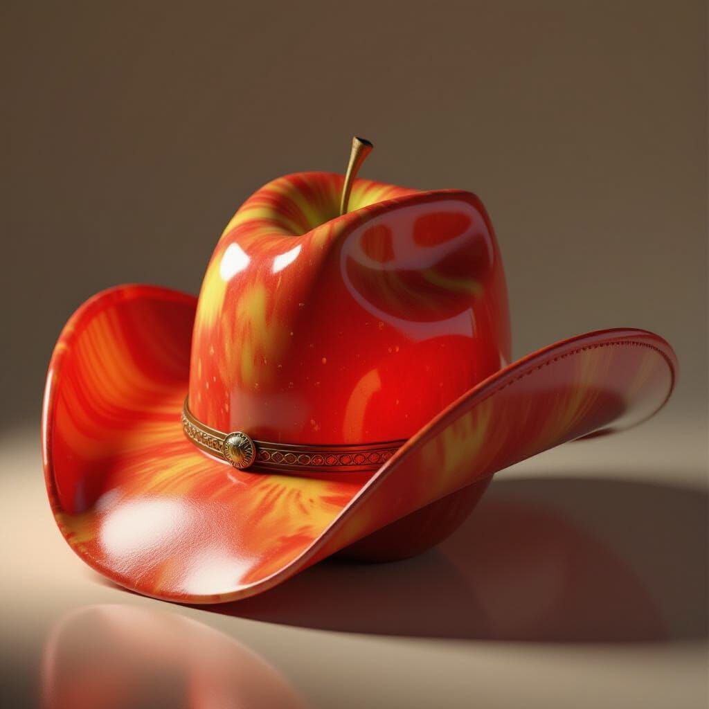 Vibrant Apple Cowboy Hat in Hyperrealistic 3D Style