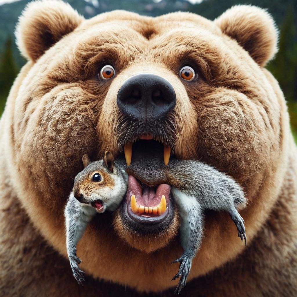 Surreal Portrait of an Obese Kodiak Bear with a Distraught S...