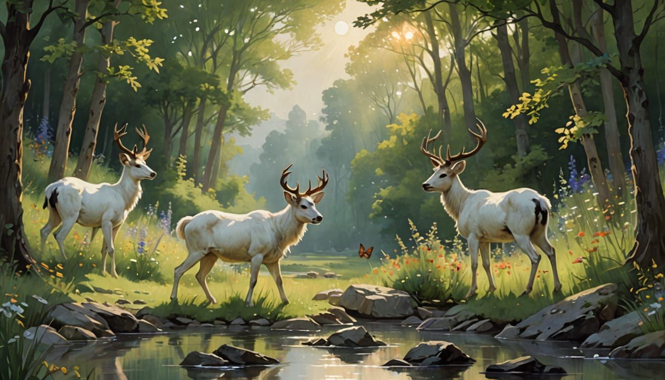 Lush Meadow Scene with Dreamy Watercolor Quality