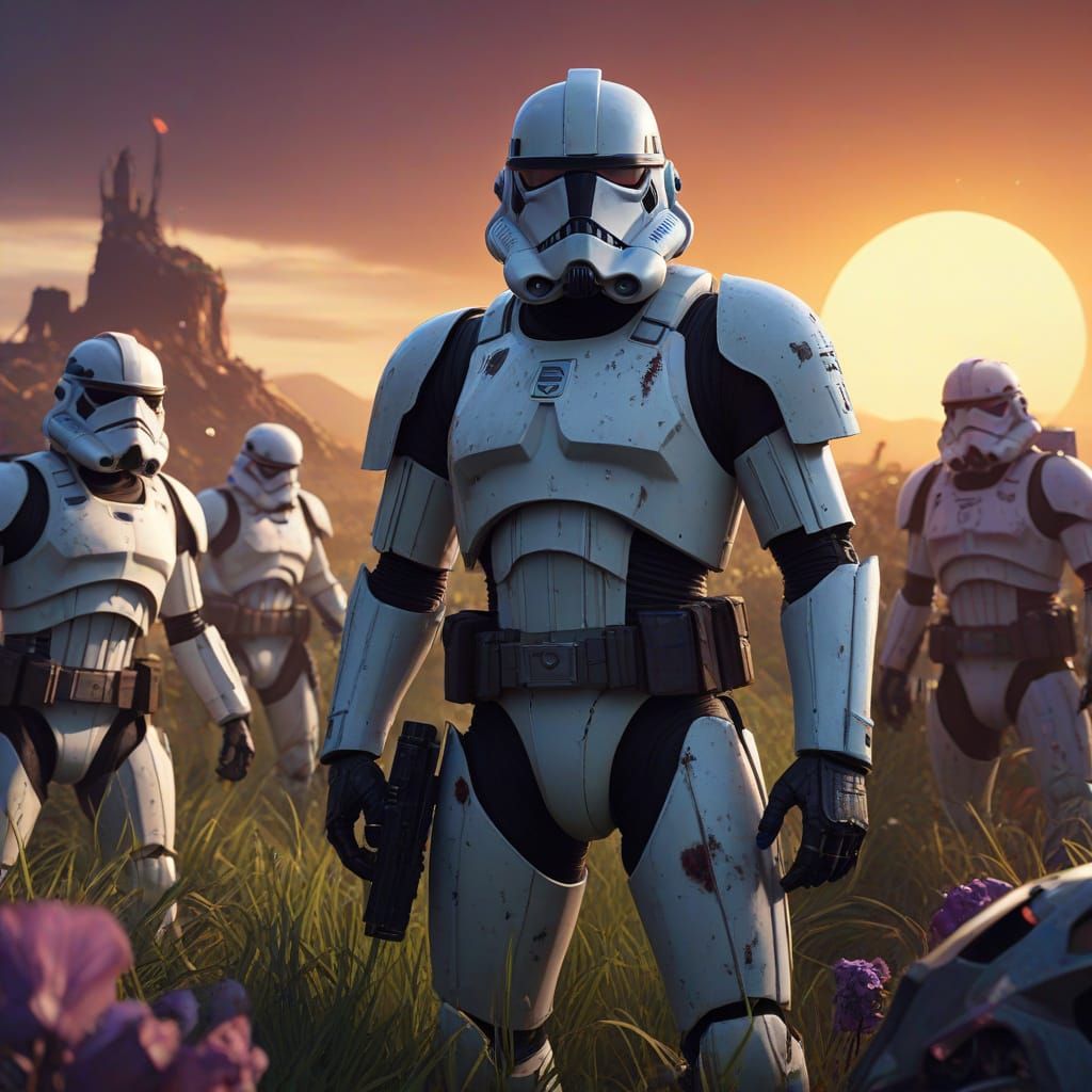 Cyberpunk Death Dog Stormtrooper in a Bloody Battlefield