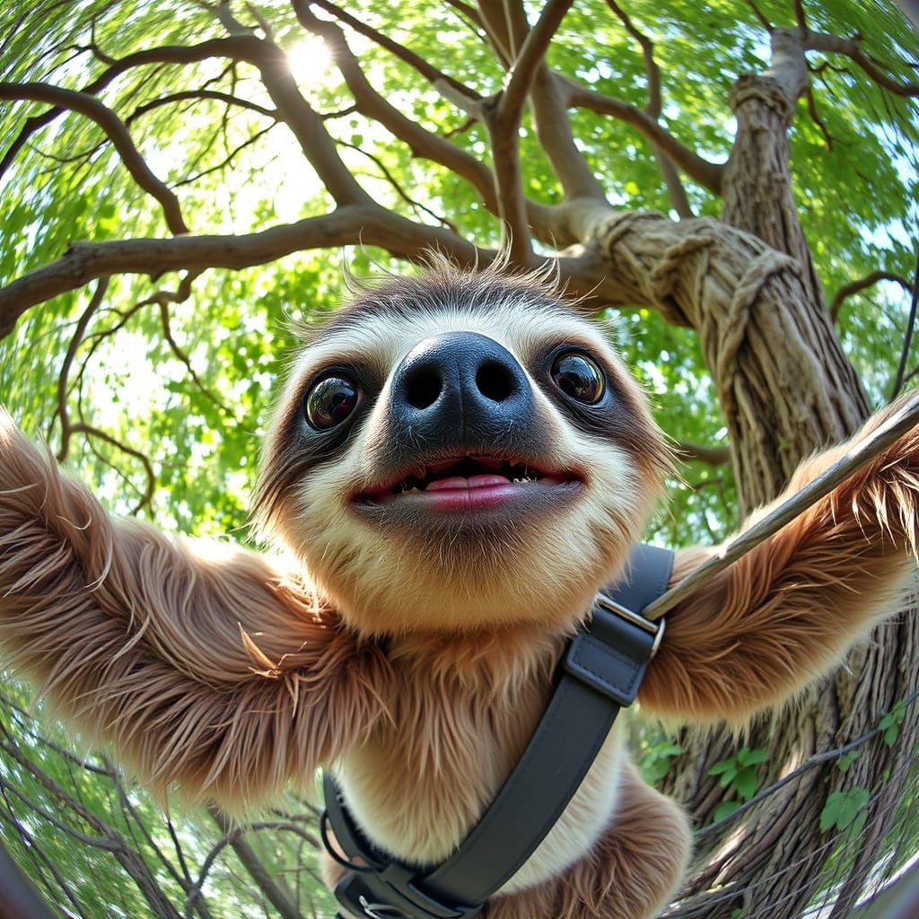 Humorous Sloth Selfie in Fisheye Perspective