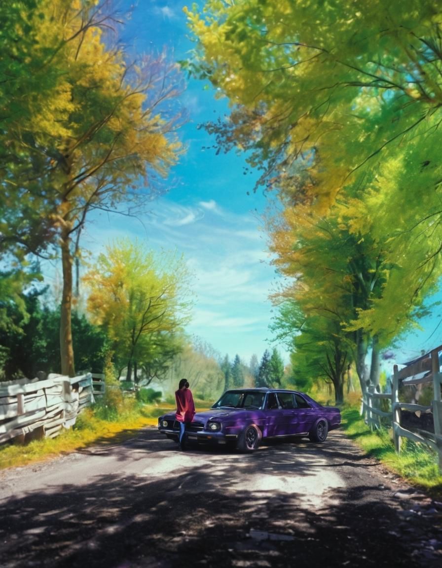 Surreal Landscape of a Dreamy Car Scene