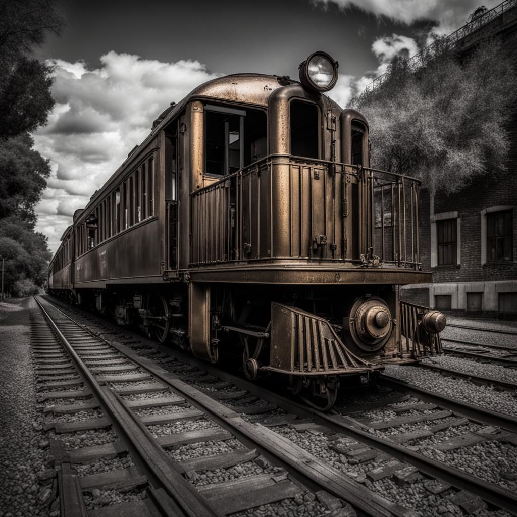 Southern Gothic Inspired Old Train in Dark Gray and Bronze