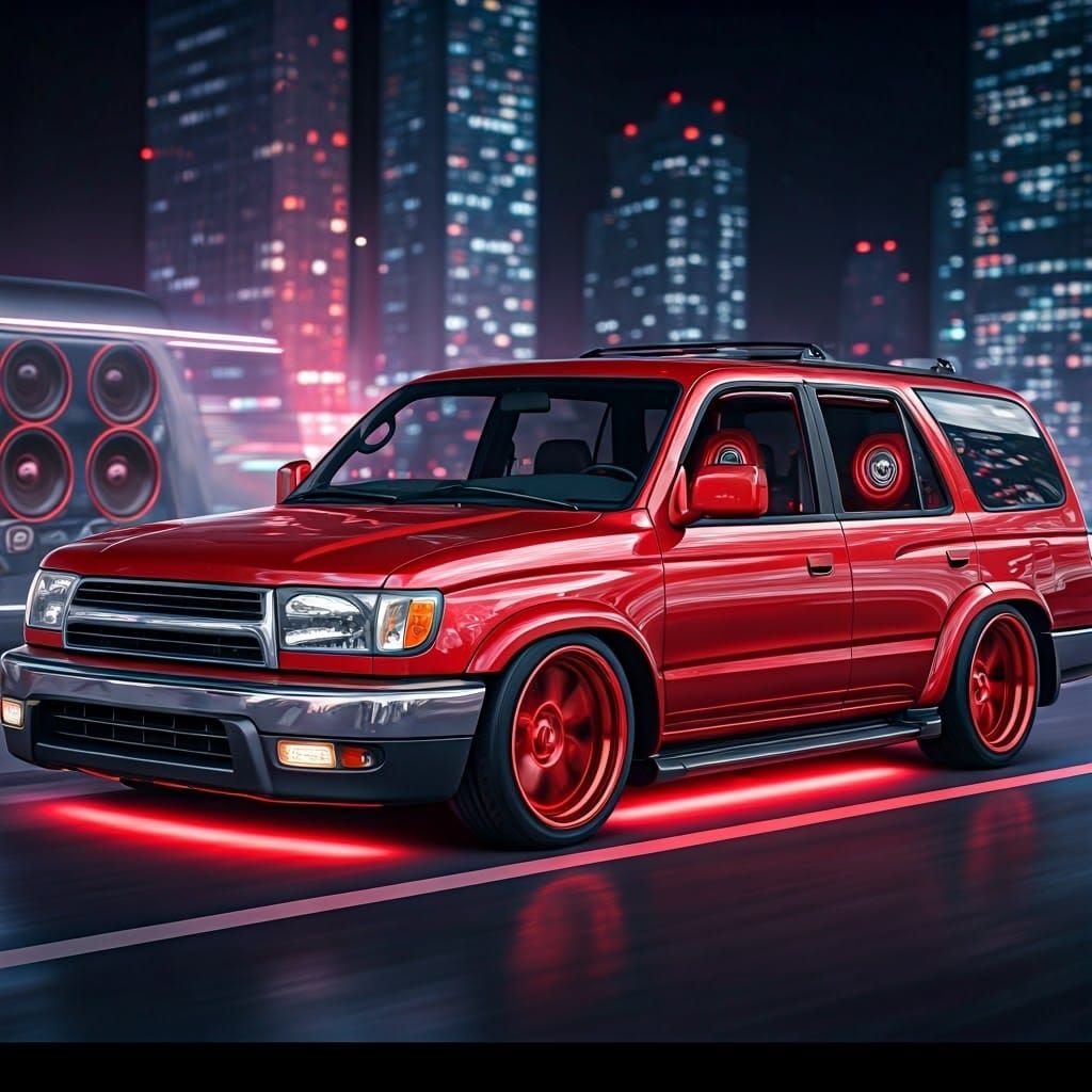 Customized Low-Rider Toyota 4Runner in Vibrant Nighttime Sce...