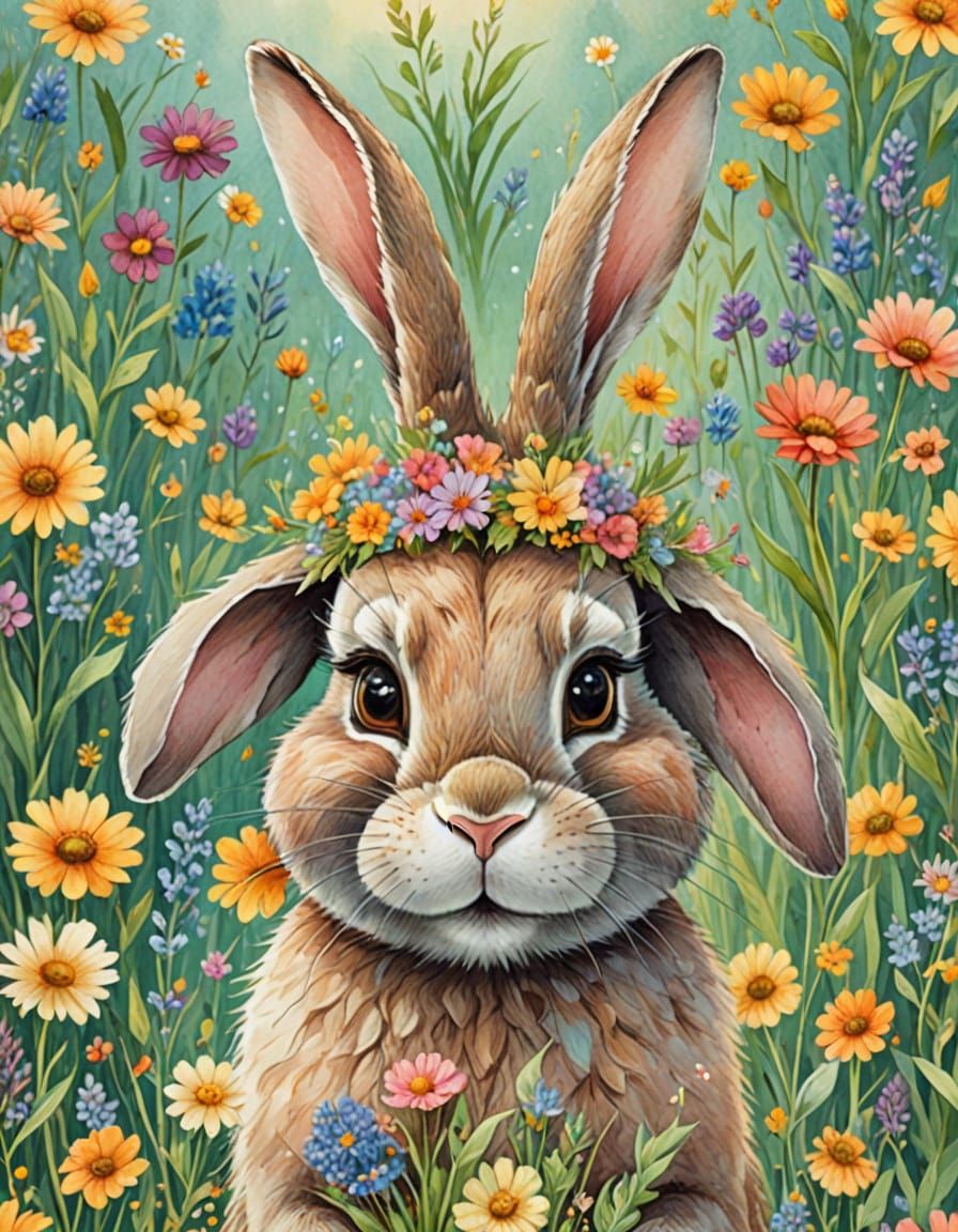 Charming Cartoon Rabbit in Sunny Meadow