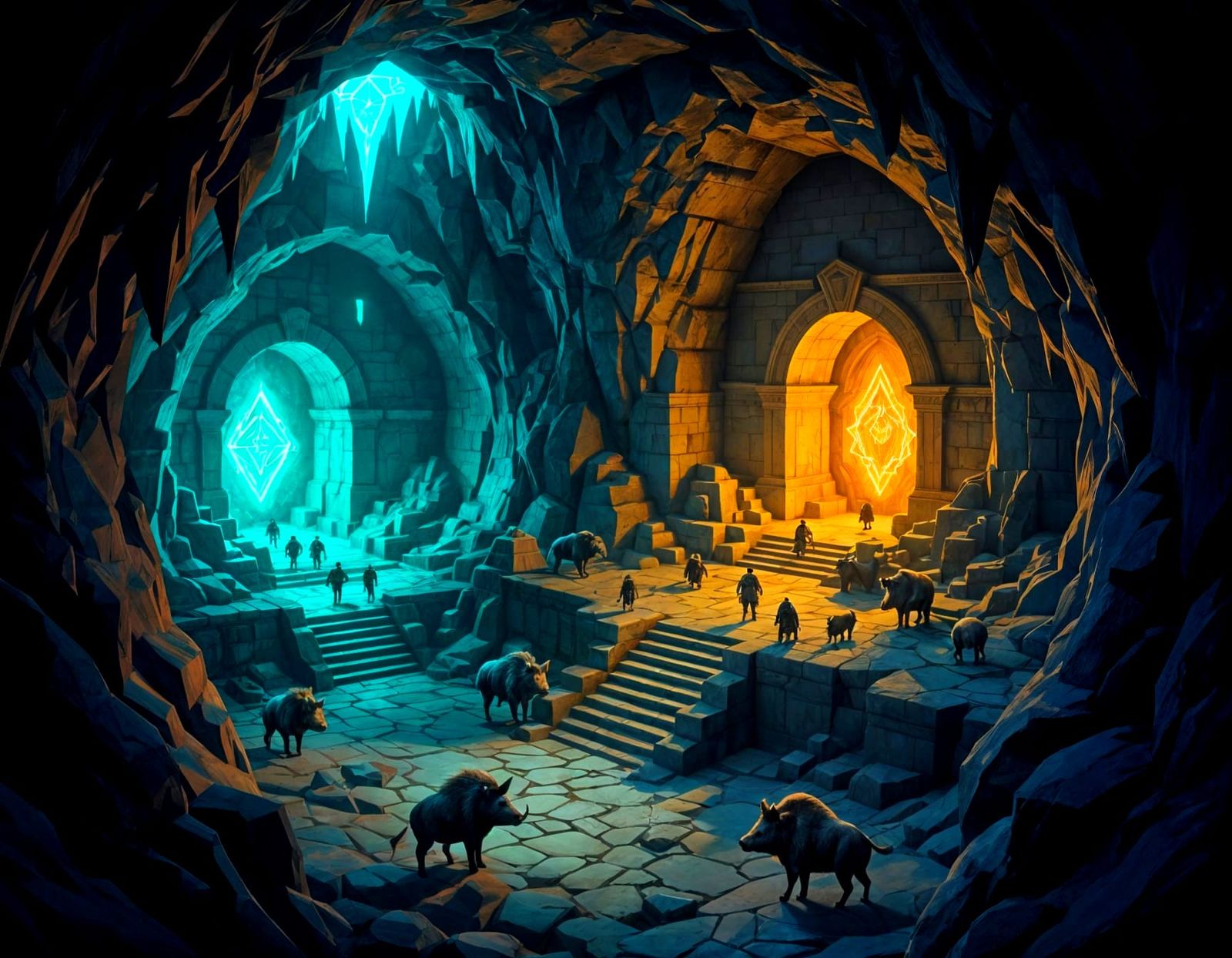 Vast Labyrinthine Cave Hideout Guarded by Boar Warriors