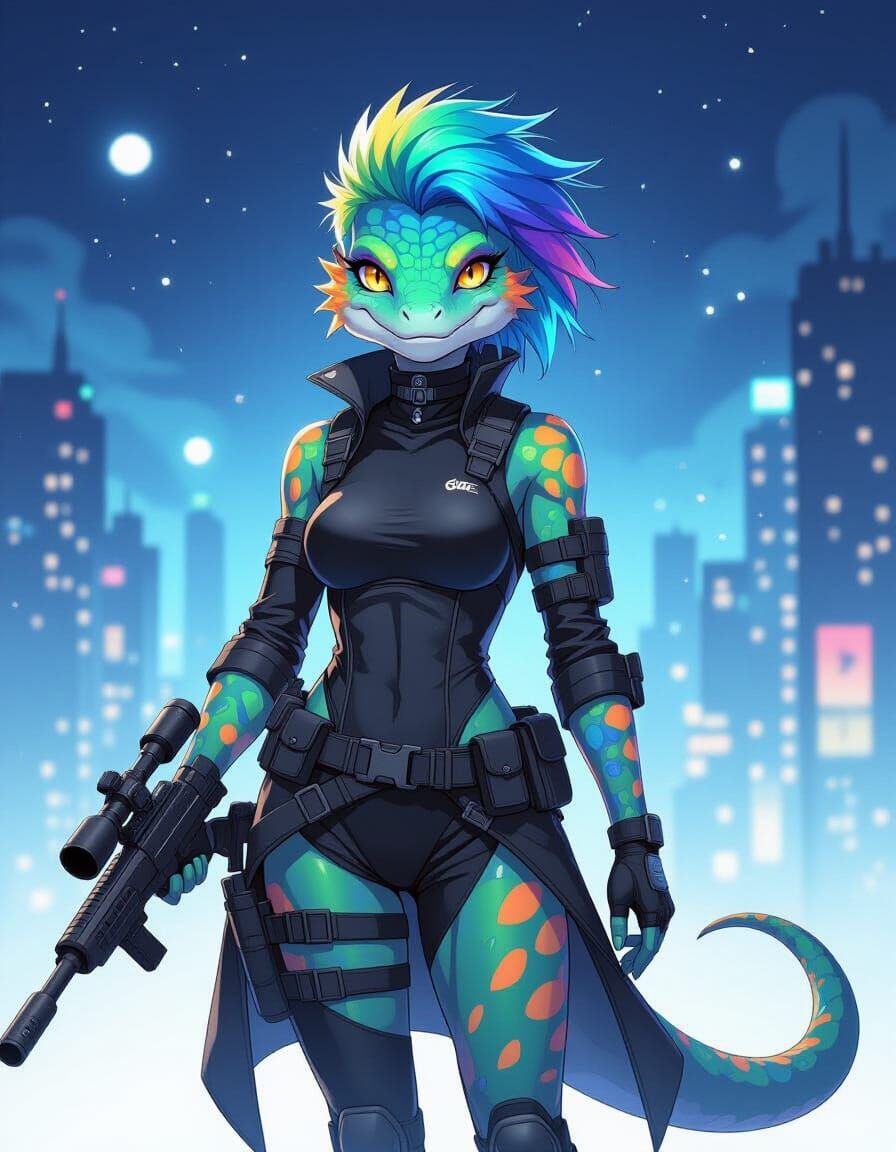 Lizardfolk Sniper in Anime Semi-Realism Style