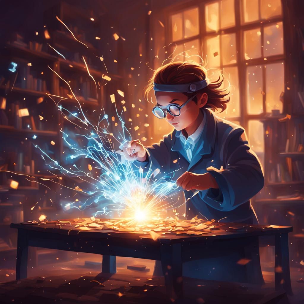 Dreamy Scientist Plays with Sparks: Splash Art