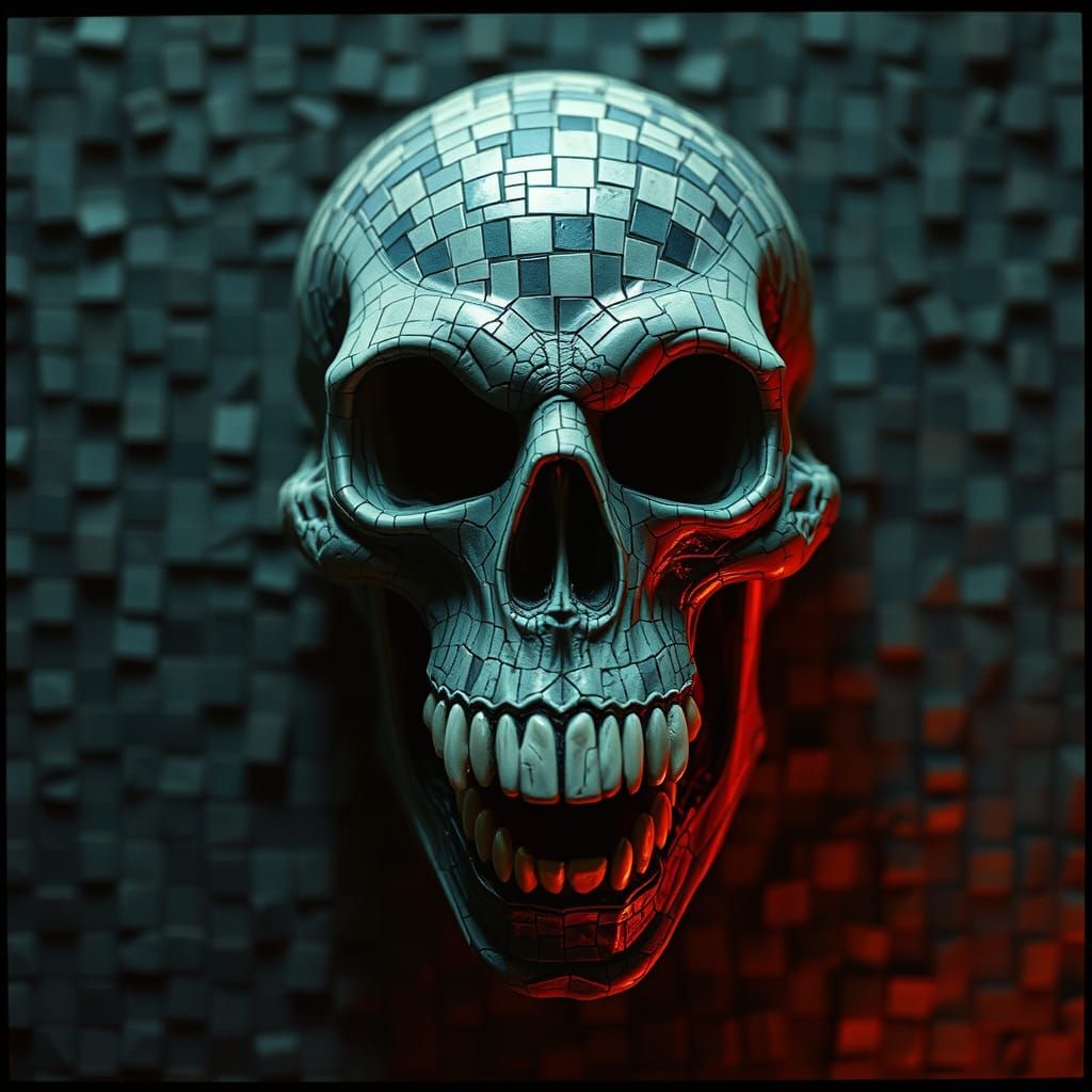 Epic Cinematic Skull Monster in a Mosaic of Film Grain and V...