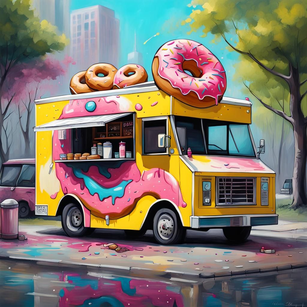 Colorful Doughnut Food Truck in Vibrant Graffiti Style