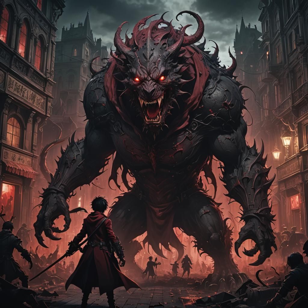 Gothic Hunter Engages Dark Monster in Victorian City Streets