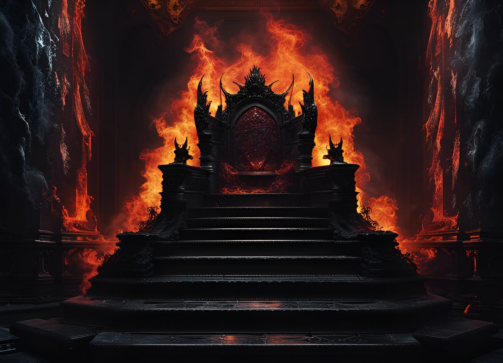 Dark, Mysterious Throne of Power in Hellish Realm
