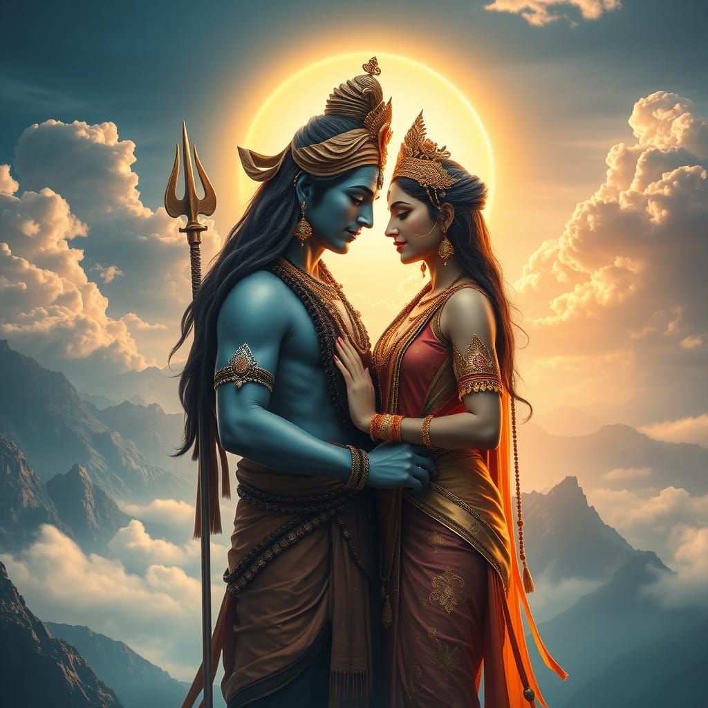 Shiva and Parvati Divine Moment in Ultra-Realistic Style