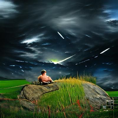 Man Watches Celestial Meteor Shower at Night