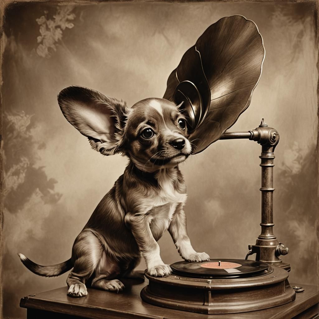 Whimsical Gramophone Scene by Oil Paint