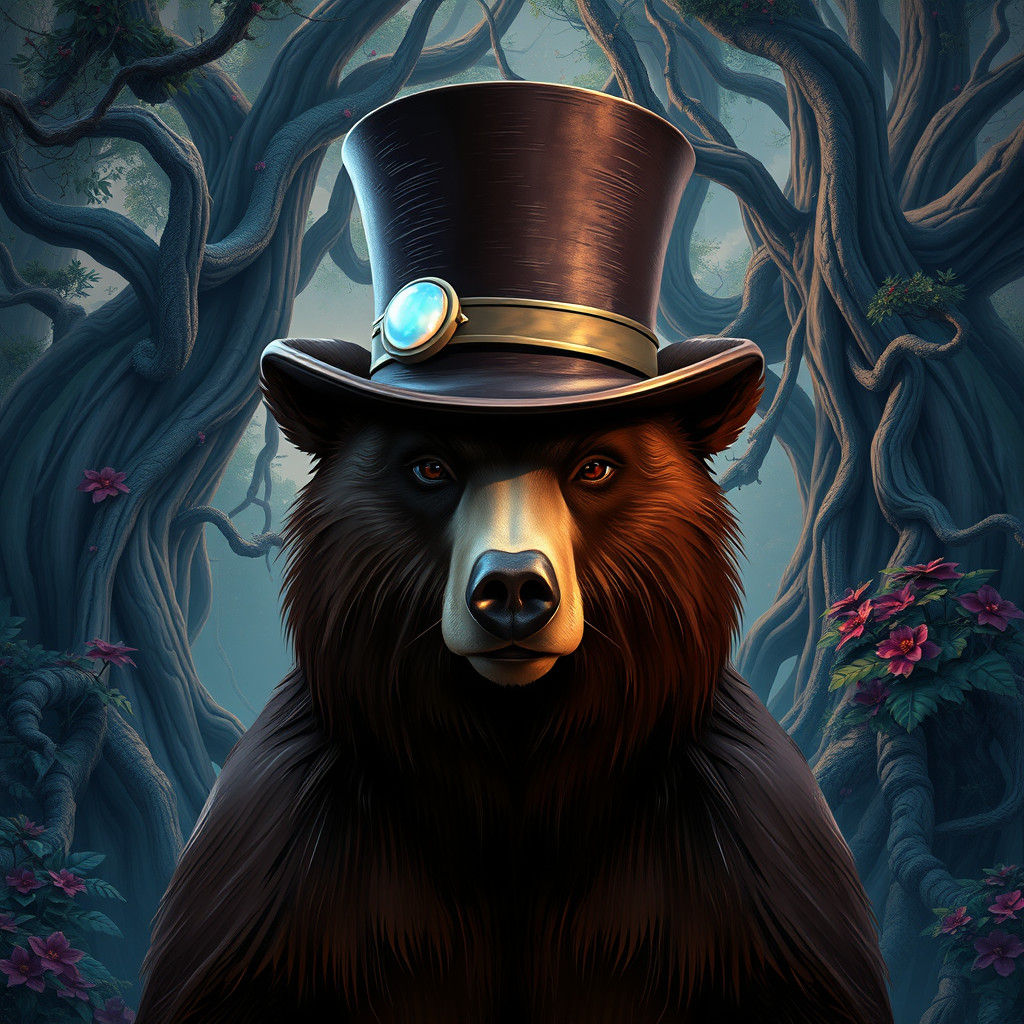 Regal Bear in Mysterious Fantasy Landscape