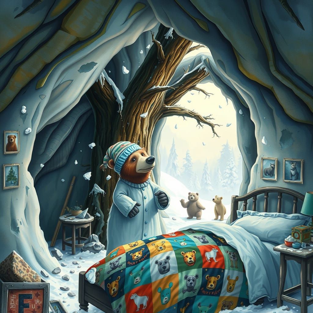 Surreal Snowy Tree Wrecks Bear's Dystopian Cave Sanctuary in...