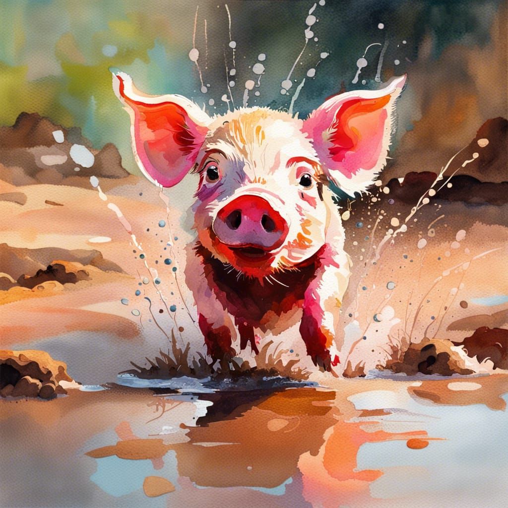 Vibrant Piglet in Gouache Splendor